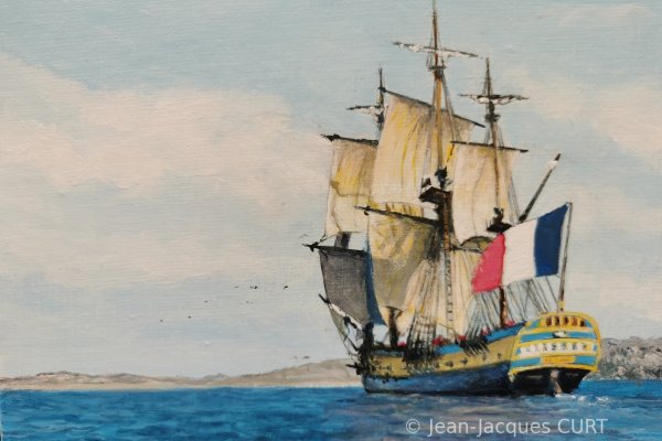 En vue de la côte, l'Hermione 